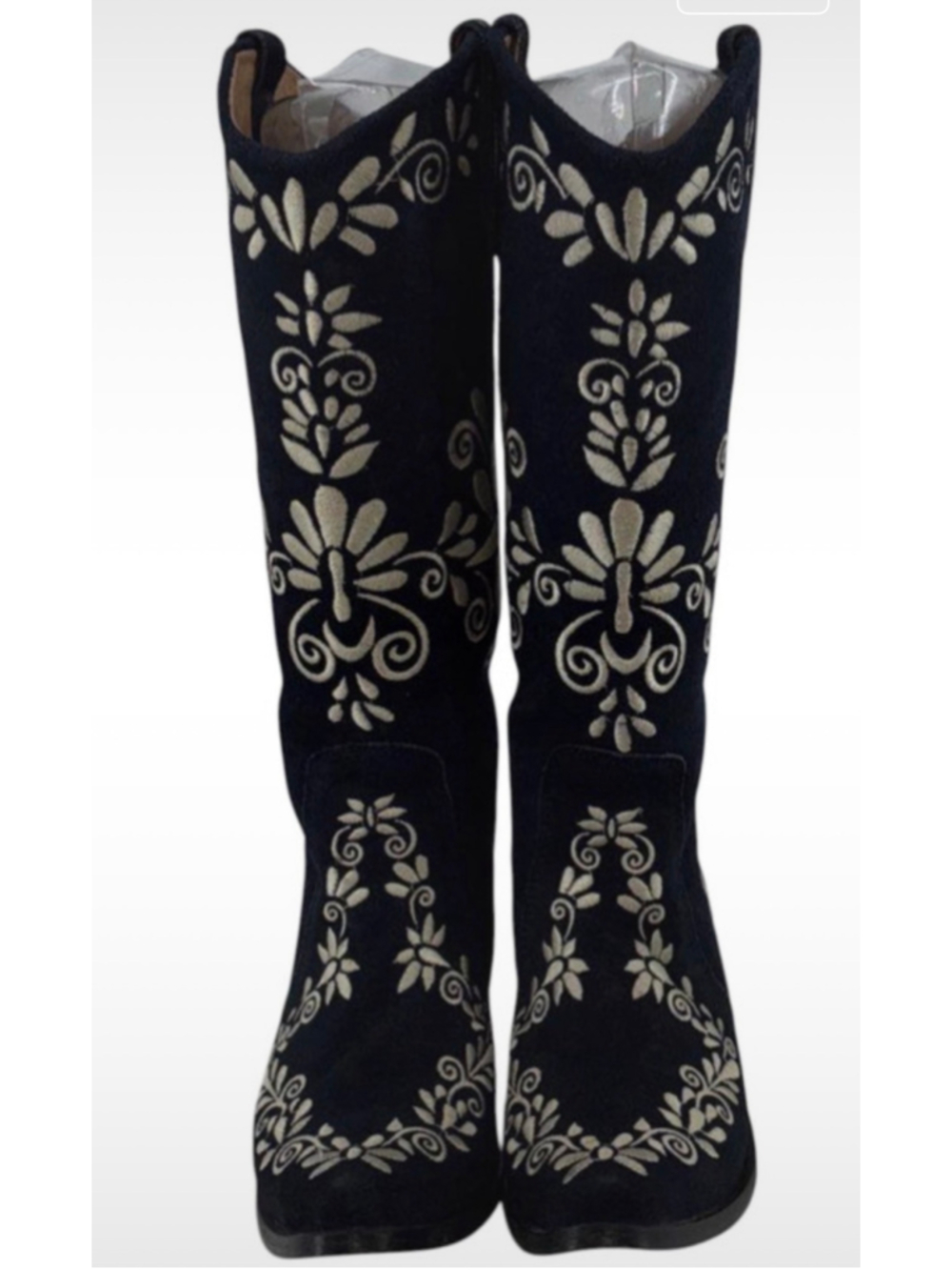Women's Agave Sky Western Heeled Boots Navy White Embroidered Size 7 Boho Glam - Picture 2 of 9